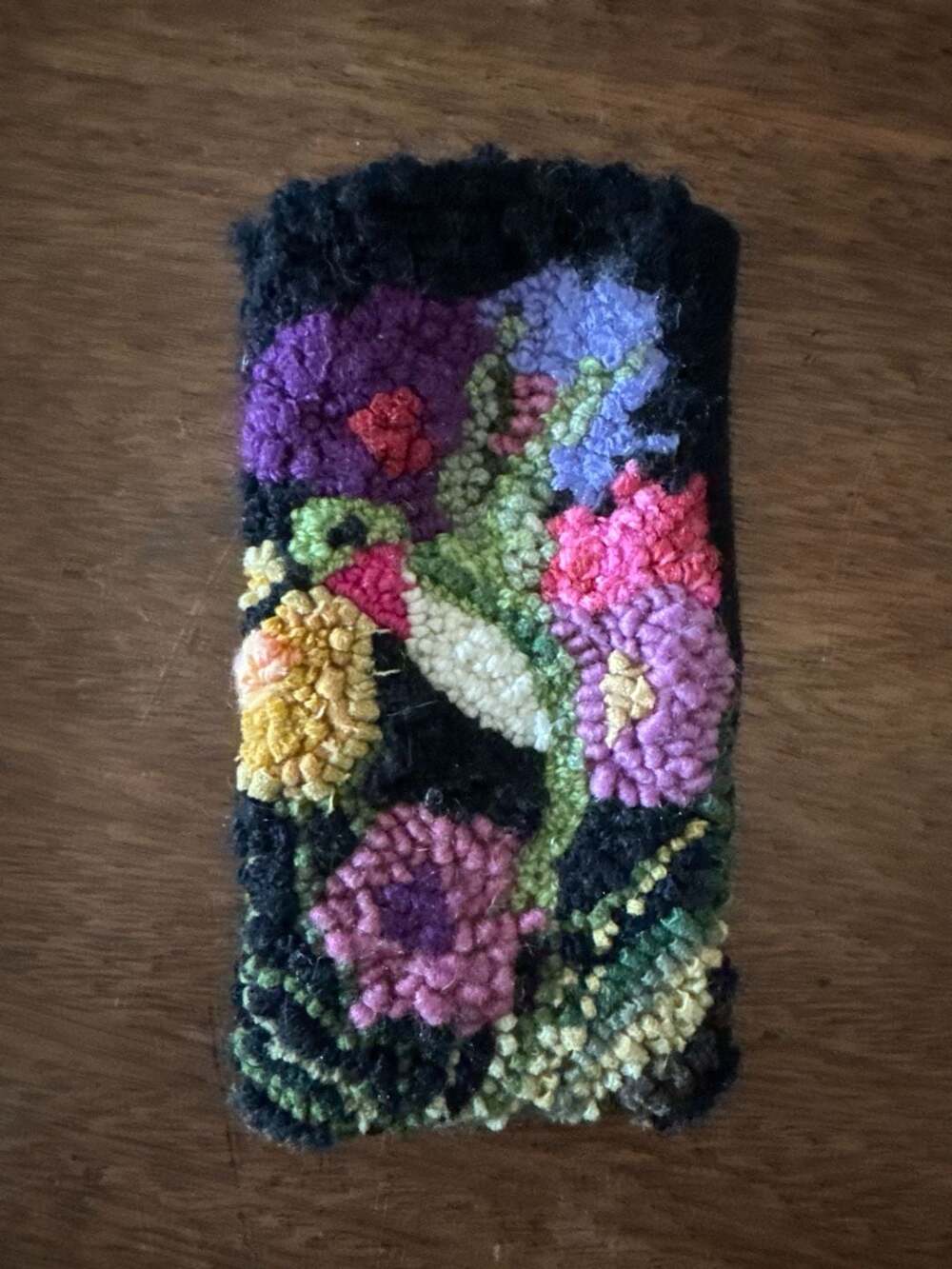 Handmade Hooked Wool Floral Eyeglass Case Pouch